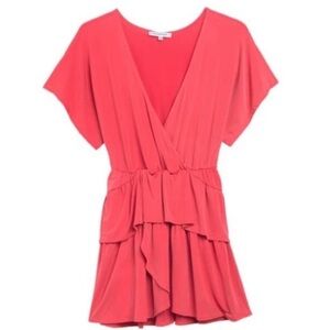 The Vanity Room Coral Tiered Knit Surplice Elbow dolma Mini Dress, Size XS, NWT